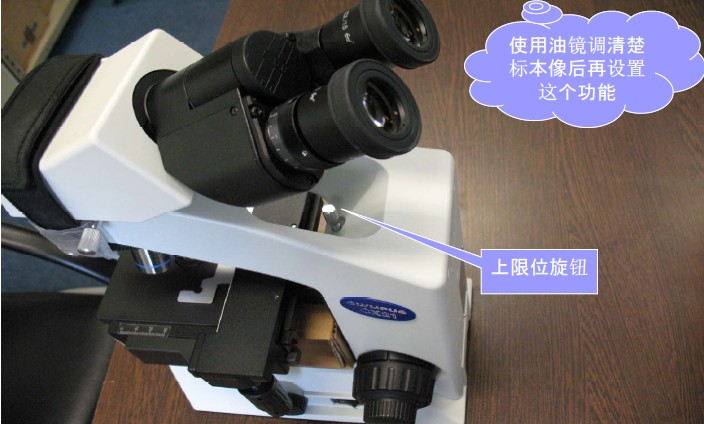 使用上限位旋鈕，防止物鏡撞上標(biāo)本
